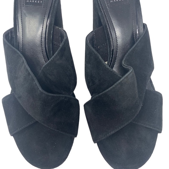 White House Black Market Women's Reese Black Suede Heeled Sandals Heels Sz 7.5M - Picture 6 of 12